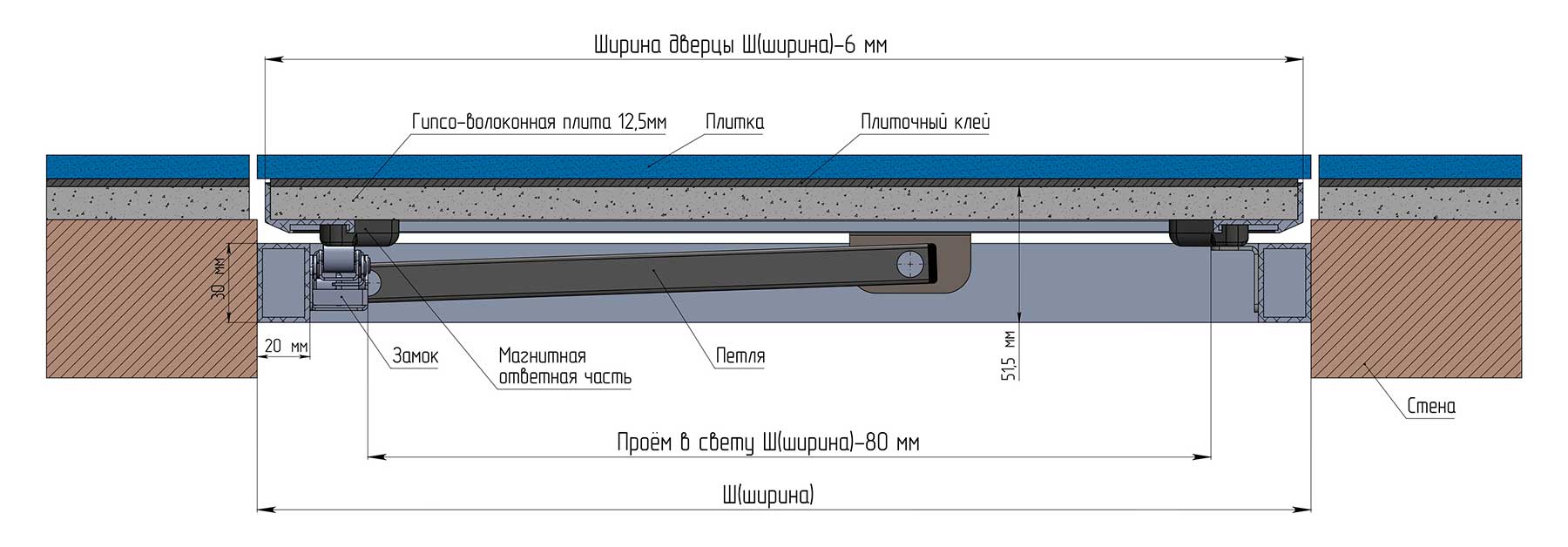 Схема установки скрытого сантехнического люка под плитку Инженер-2. Схема установки скрытого сантехнического люка под плитку Инженер-2.