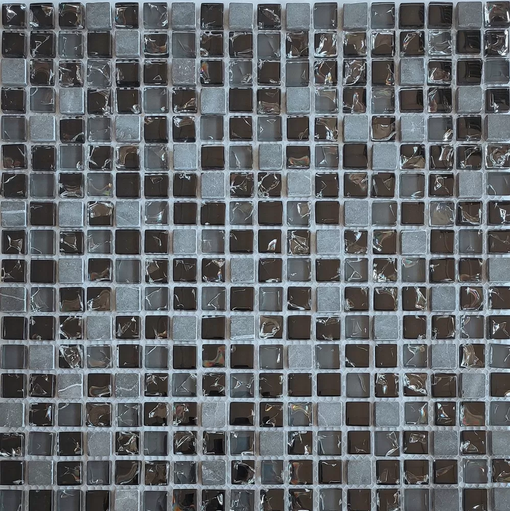 Мозаика GS089В на сетке стеклянная. Серия Колотый лёд со вставками из натурального камня