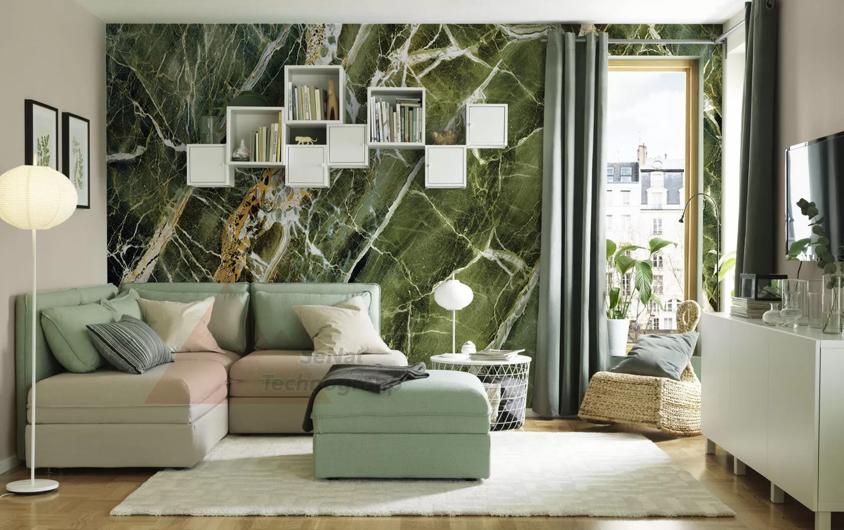 Нефрит Cl гибкий мрамор зеленого цвета для стен, фасадов и для светодизайна.