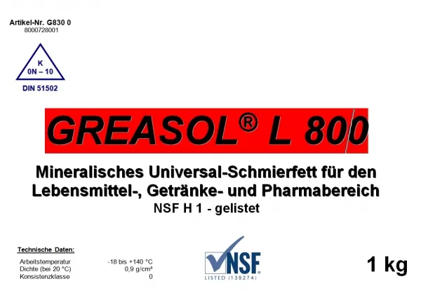 Смазка для пищевой промышленности Geasol L800 для отраслей фармацевтики и индустрии.