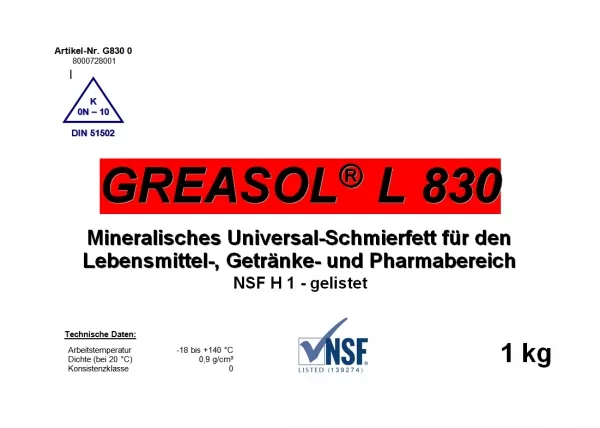 Универсальная смазка пищевая  Greasol L830 ( Гриазол Л 830) для отраслей пищевой промышленности.