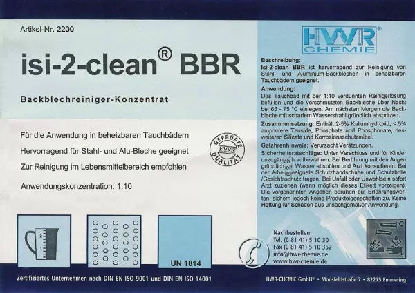 Этикетка концентрат а для очистки противней Isi-2-clean-BBR.