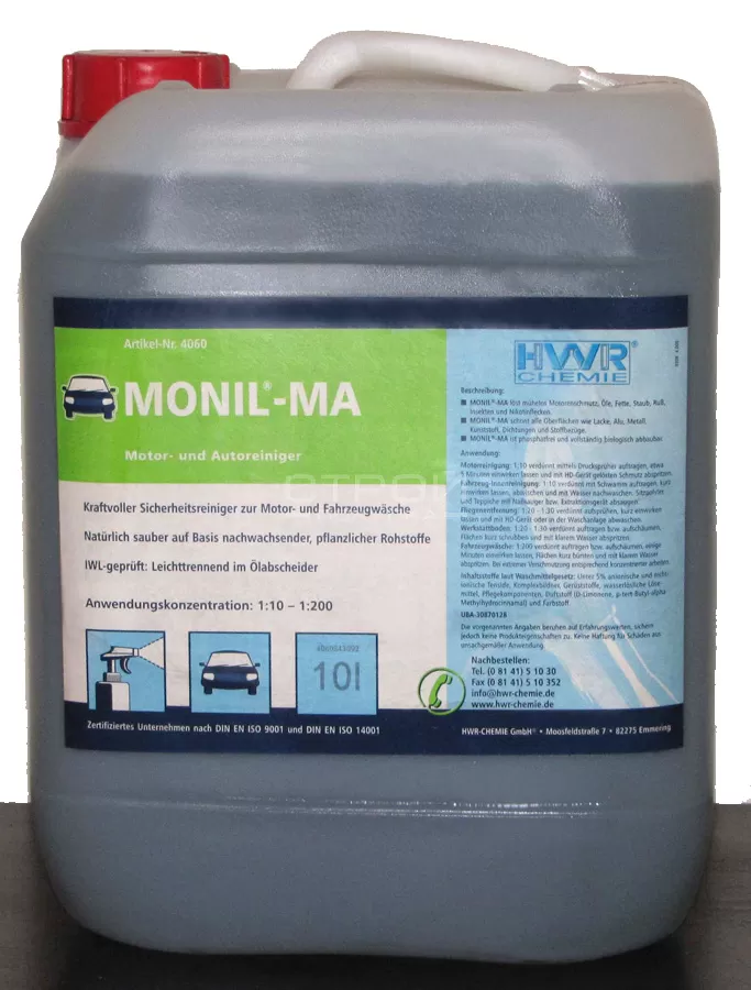 Канистра очистителя моторов Monil-MA для автомобильных двигателей.