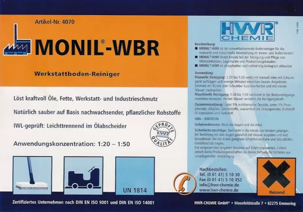 Этикетка профессионального моющего средства для уборки Monil-WBR MONIL-WBR.