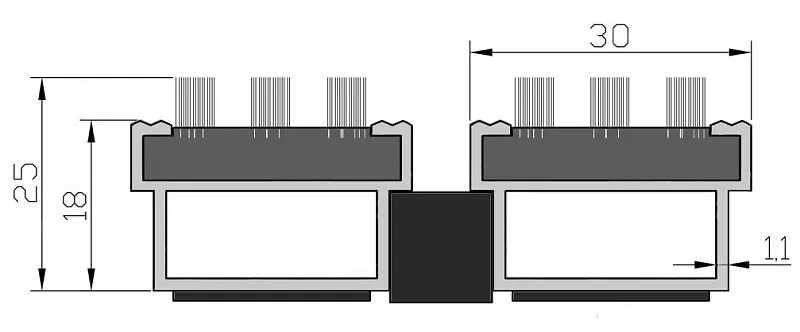 Грязезащитная решетка бруш Брайт для пешеходных зон - схематические размеры профиля