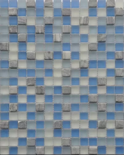 Серо-голубой мозаичный микс GS083 из стекла и камня