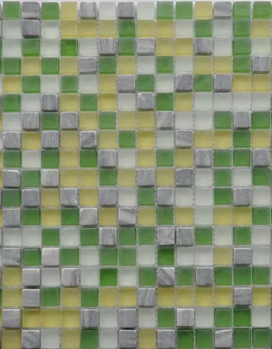Мозаичный микс желто-зеленого цвета из стекла и камня