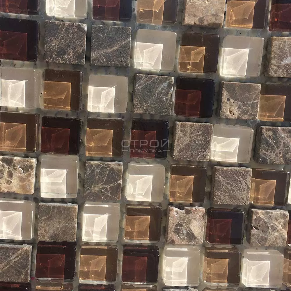 Мозаика на сетке стеклянная со вставками из натурального камня GS300
